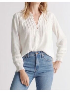 Quince Organic Cotton Peasant Blouse M White Cottagecore Boho Prairie NWT